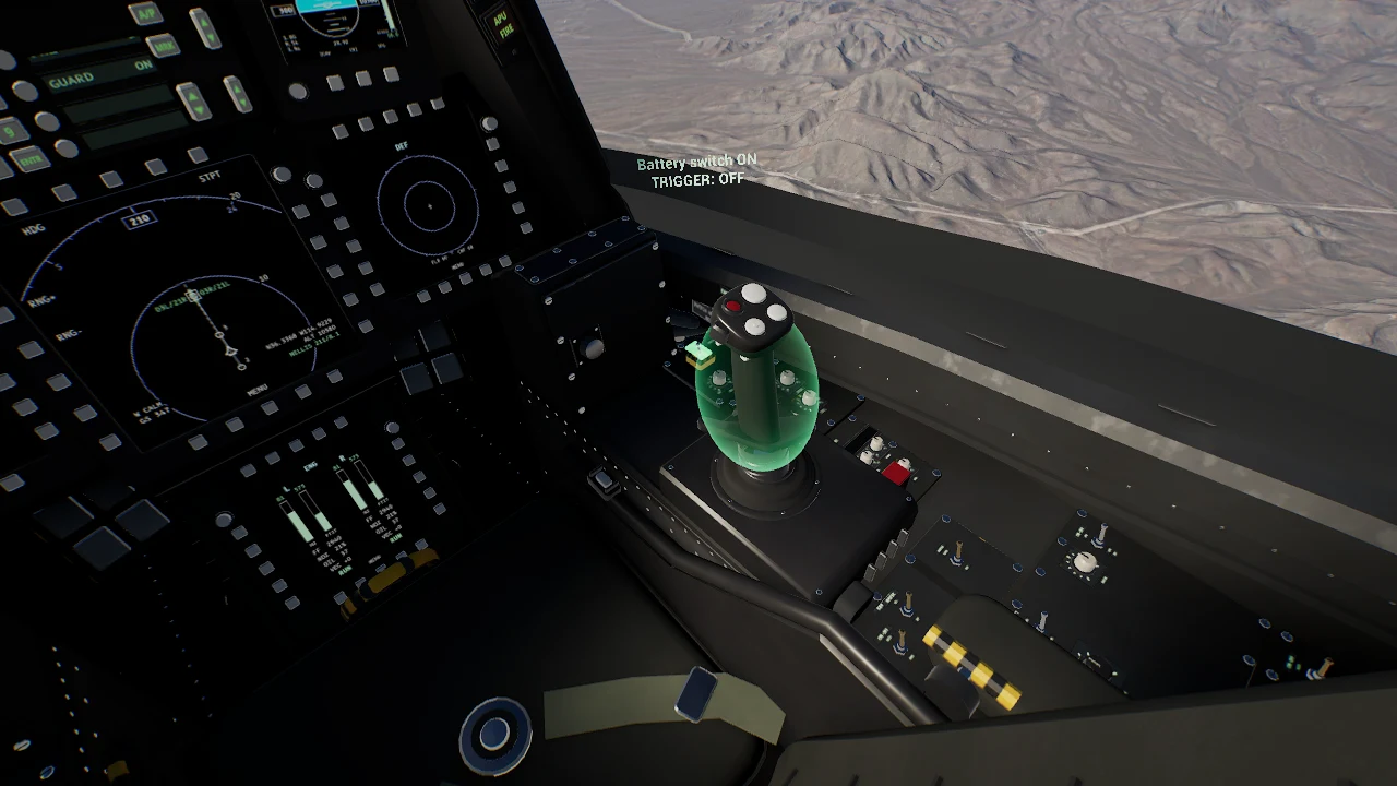 VR hand hovering over an interactive cockpit control in SKYREIGN